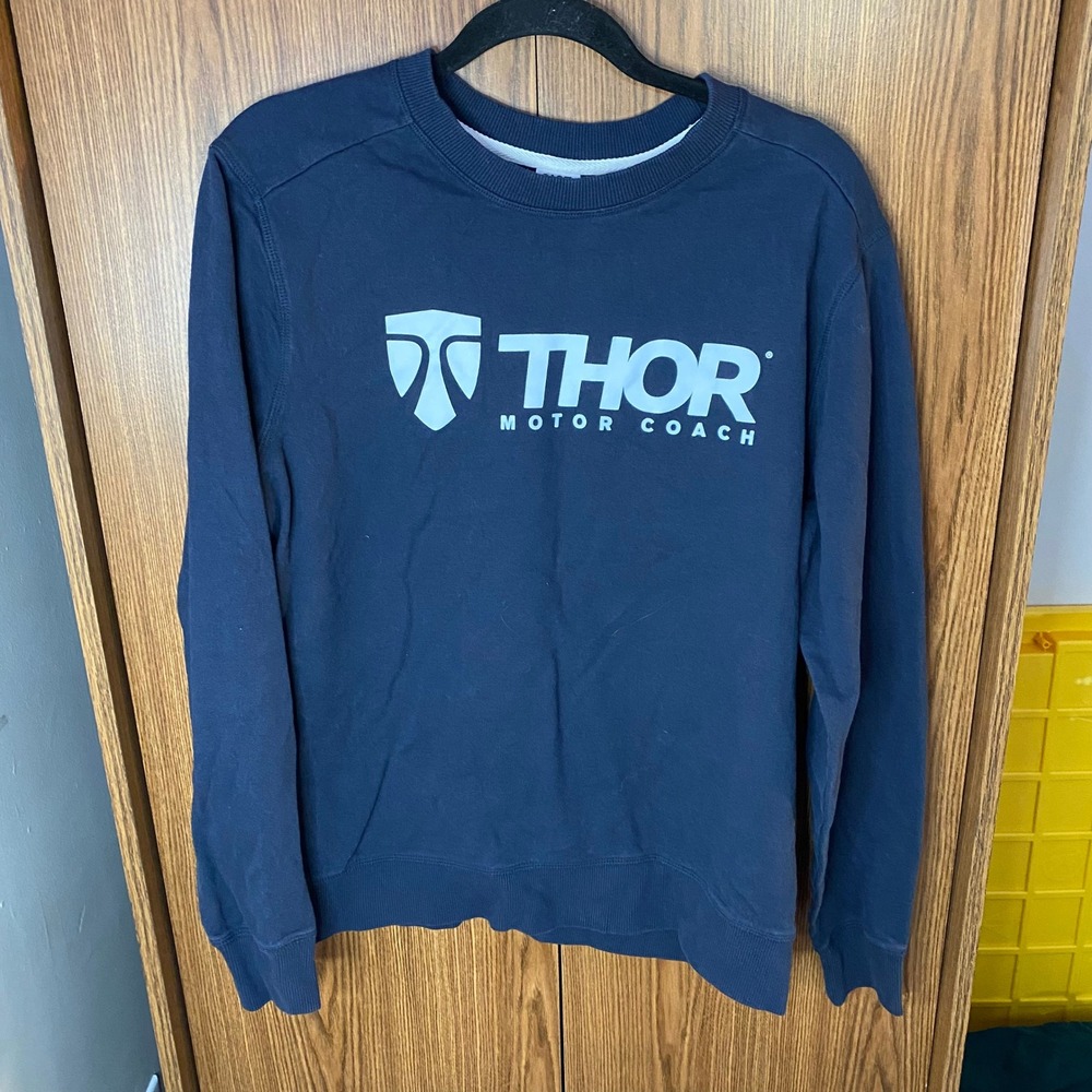 District Thor Motor Coach Sweatshirt Mens M Navy Blue Recycled Crewneck Pullover
